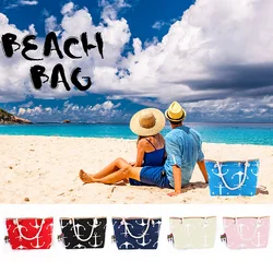 Borsa Tote grande in tela da spiaggia per donna, tasche con cerniera, tela di ancoraggio, stoccaggio multiuso, piscina, palestra, escursionismo, Picnic