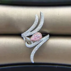 2024 New Trendy Pink Water Drop Zircon Rings Women Luxury Style Crystal Ring Girls Big Angel Wings Jewelry Sweet Party