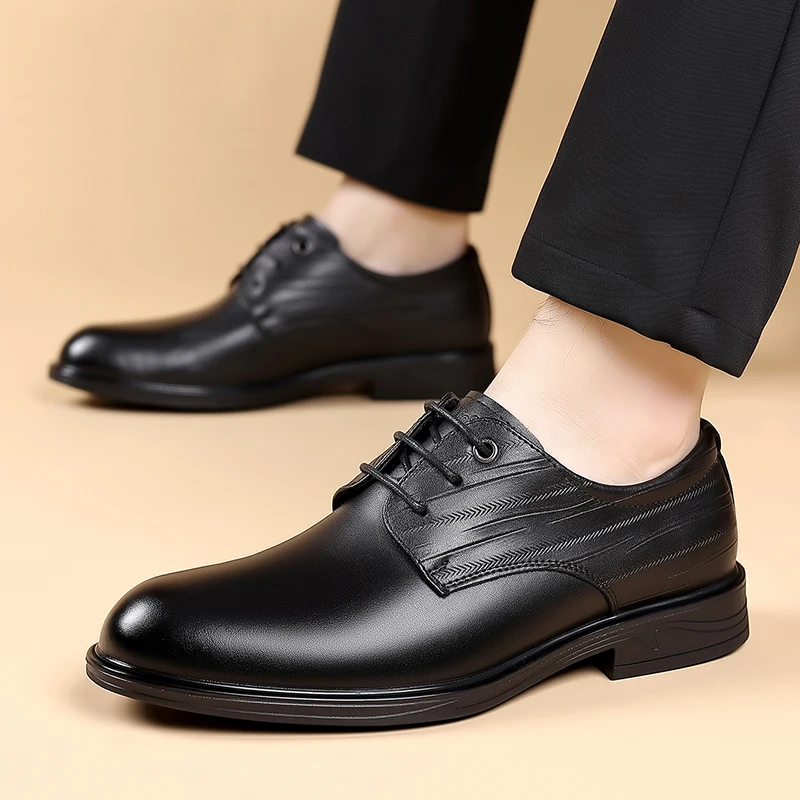 

2026 New Men's Derby Shoes, Casual Fashion Leather Shoes, Soft-Soled Lace-Up Formal Business Shoes, Non-Slip Shoes for Weddings, Office Occasions, and Formal Wear