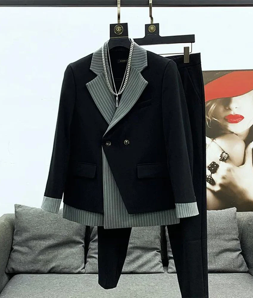 

Men's Formal 2-Piece Suit Set ,Wedding, Prom and Stage Wear with Striped Panel (Blazer+Pants).suits for men.