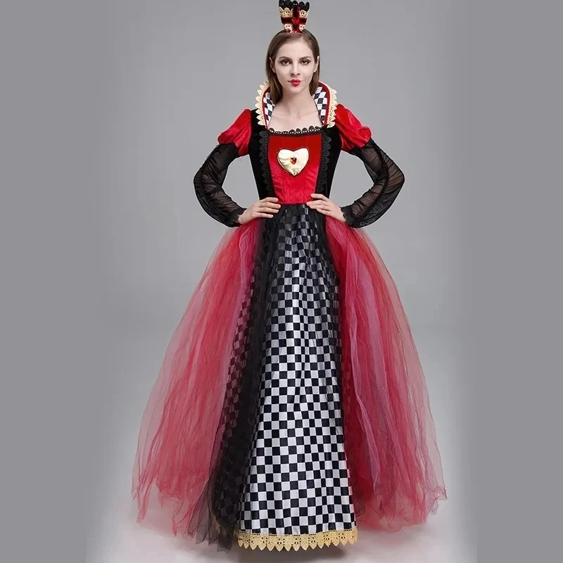 Red Queen of Hearts Princess Dress Alice In Wonderland Cosplay Fancy Dress Delux Party Girls Halloween Carnaval Cosplay Costume