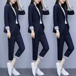 Women's Summer Thin Blazer 1 or 3 Piece Pants Set Korean Lady Casual Black Suit Jacket Sling Vest Calf-Length Pant Outfits 2022