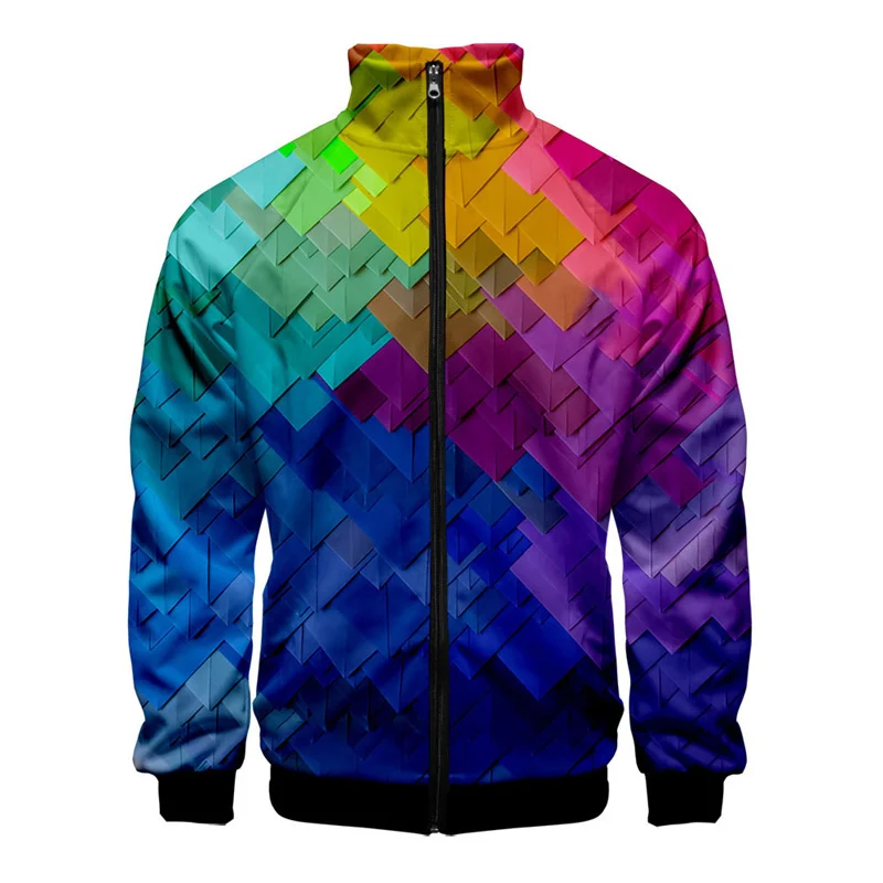 3D Printed Vintage Jacket For Men Colorful Flowers Pattern Long Sleeves Coat Oversized Personality Zipper Jackets Street Tops