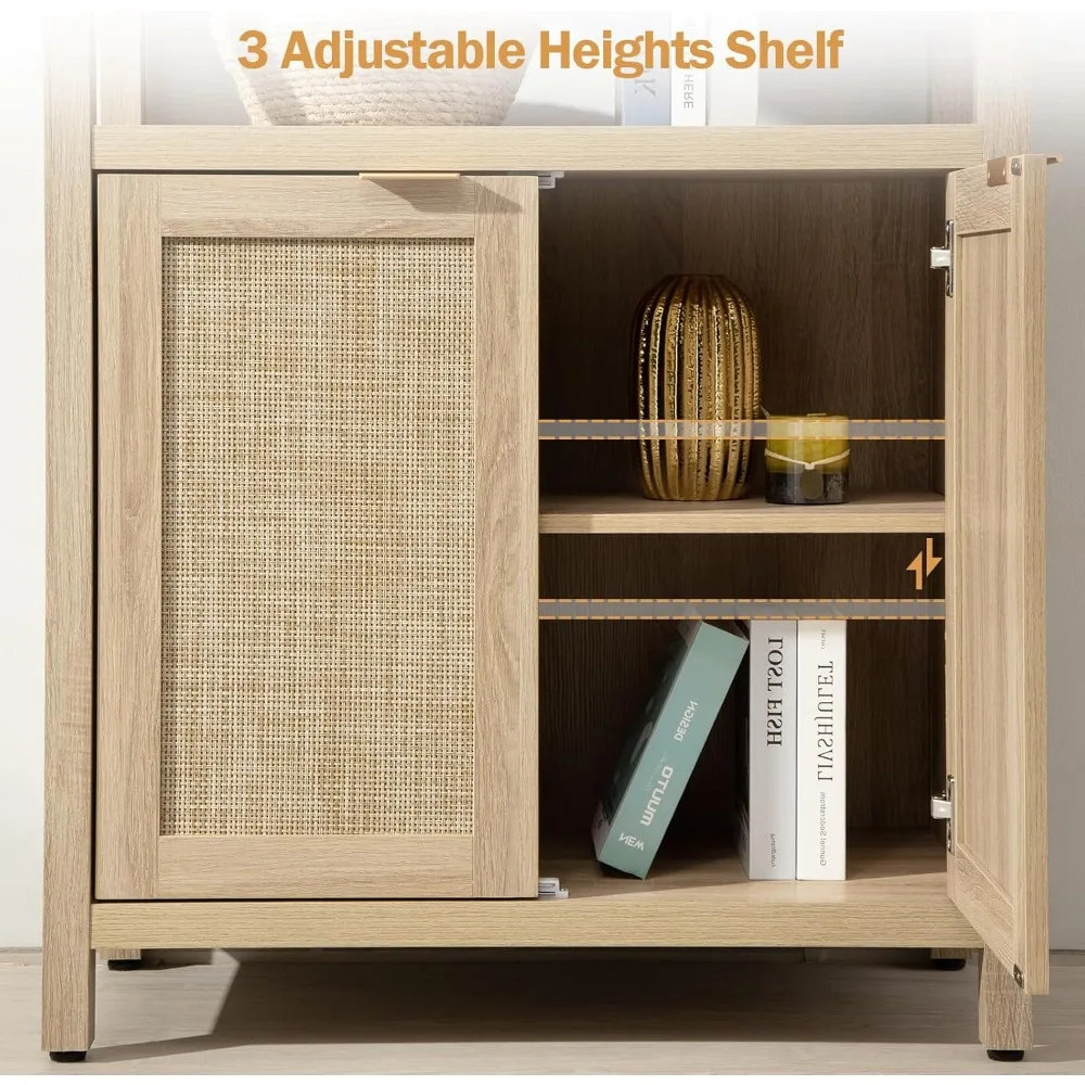 Rak Buku 5 Tingkat Rak Buku Rotan Boho 71 "Rak Buku Tinggi dengan Pintu Rak Penyimpanan Rak Buku Besar Rak Buku Rumah Pertanian