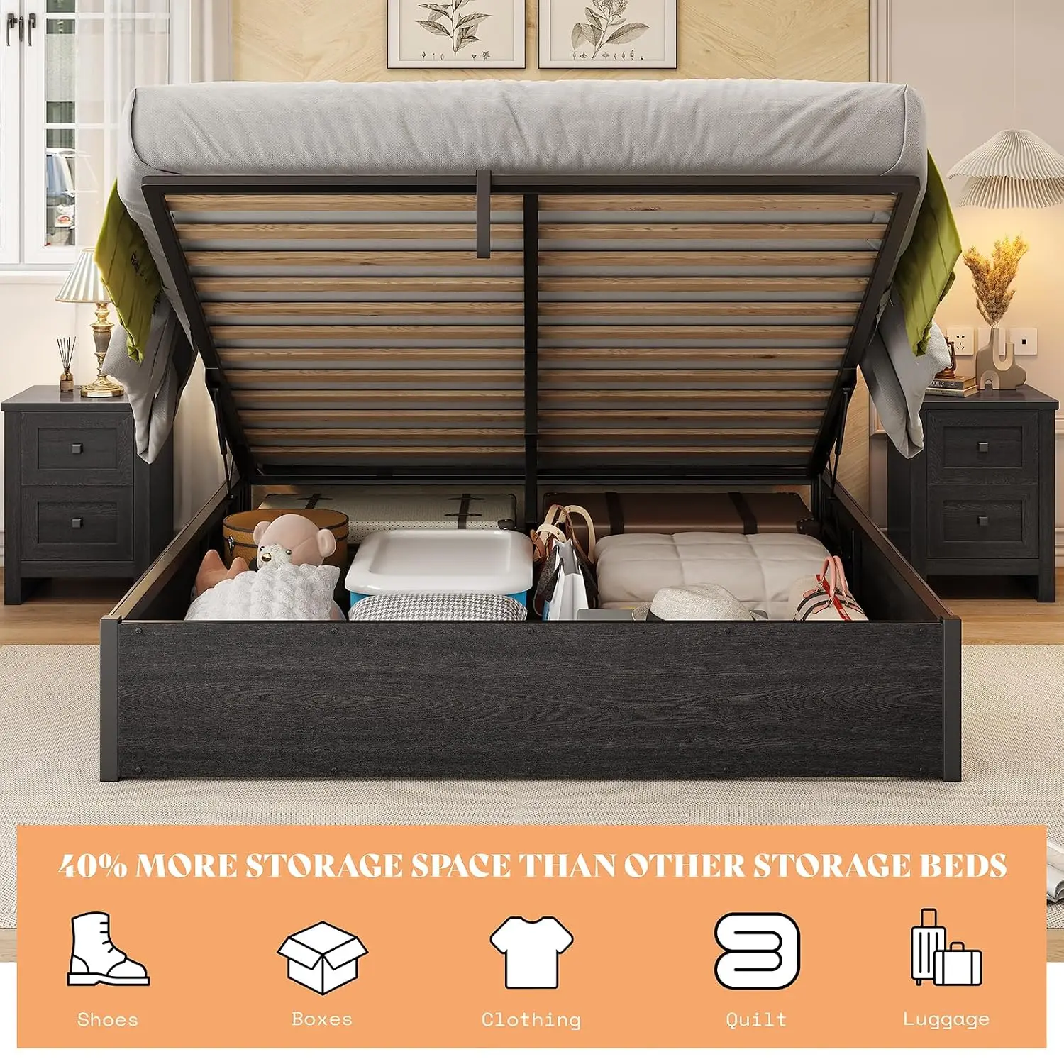 Queen Lift Up Storage Bed Frame,Custom image 5