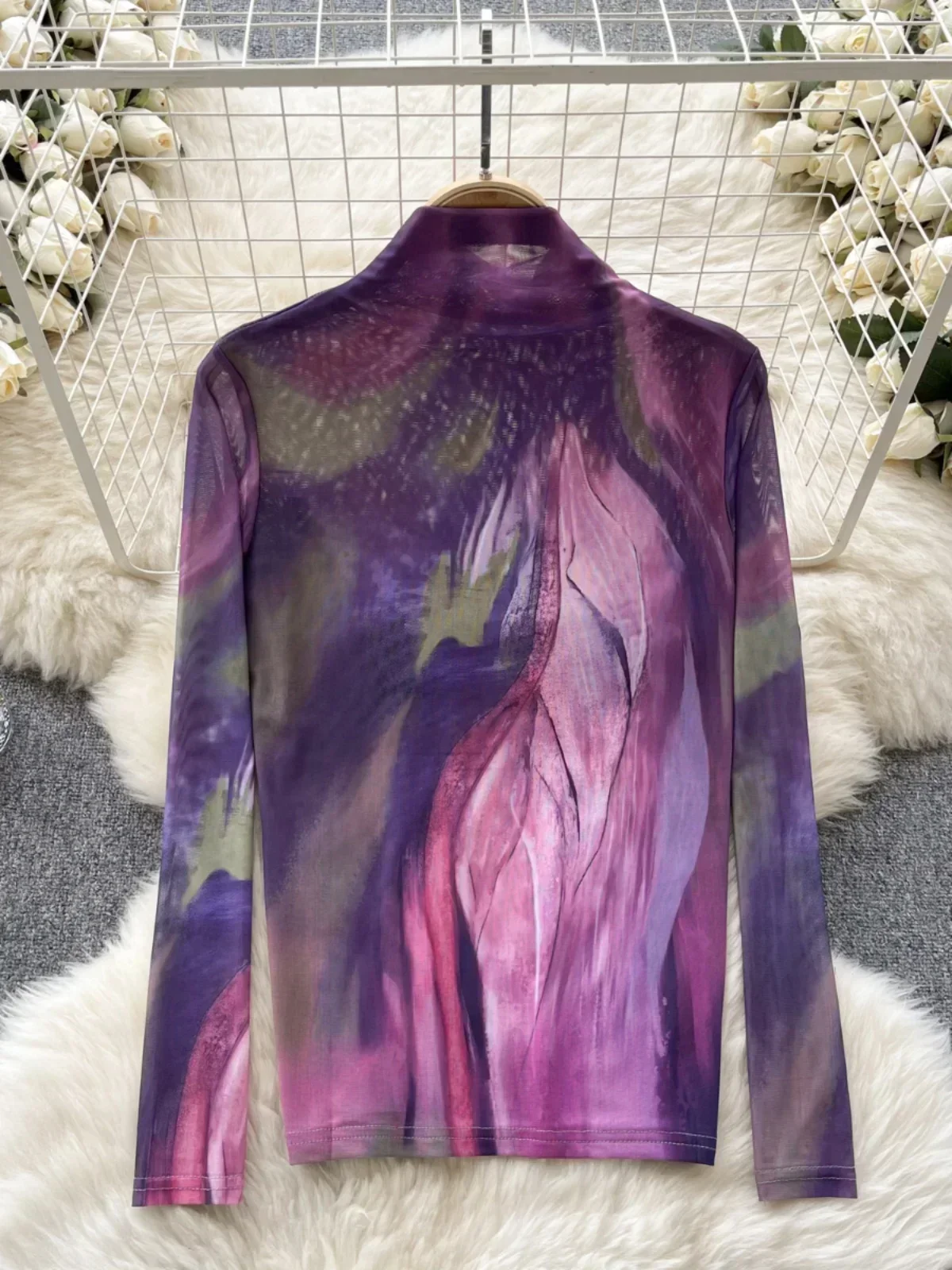 

spring women slim body mesh t shirts lady long sleeve transparent mesh tops