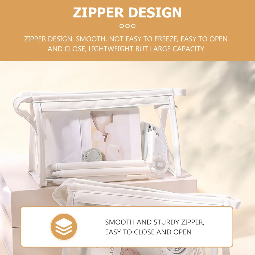 2Pcs Clear Pencil Bag High-Quality PVC Transparent Makeup Case Lightweight Large Capacity Pen Holder for Students Teachers