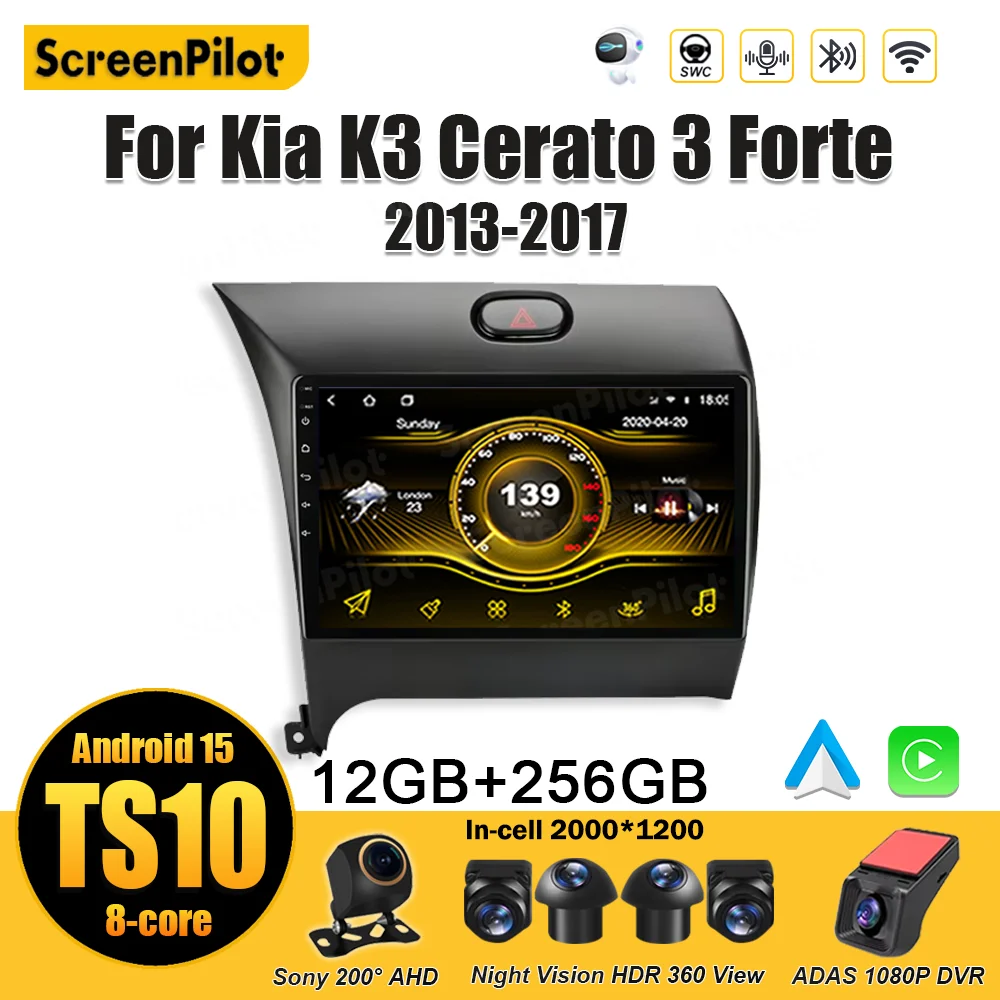For Kia K3 Cerato 3 Forte 2013 2014 2015 2016 2017 Android15 Multimedia Video Player GPS Navigation Mirror Link Touch Screen RSD