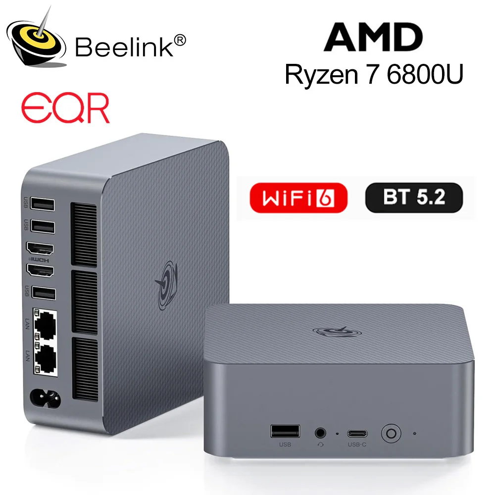 Мини-ПК Beelink EQR6 6600U 6800H EQR7 7735HS с процессором AMD Ryzen 5, памятью LPDDR5 24 ГБ, SSD 500 ГБ/1 ТБ, Wi-Fi 6, 4K, Bluetooth, LAN, настольный компьютер