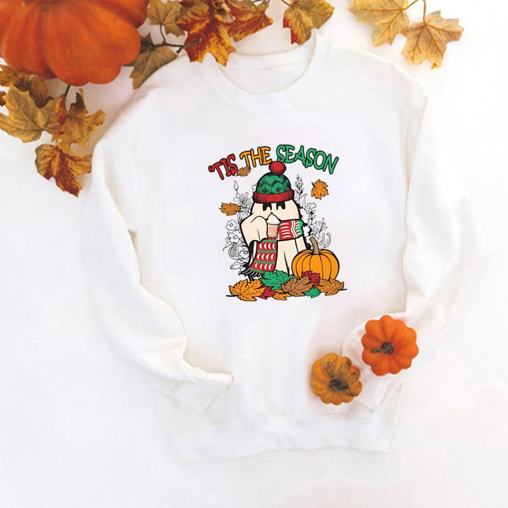 Floral Ghost Sweatshirt Women Retro Ghost Sweatshirt Spooky Season Halloween Party Shirt Halloween Party Hoodie Clothes