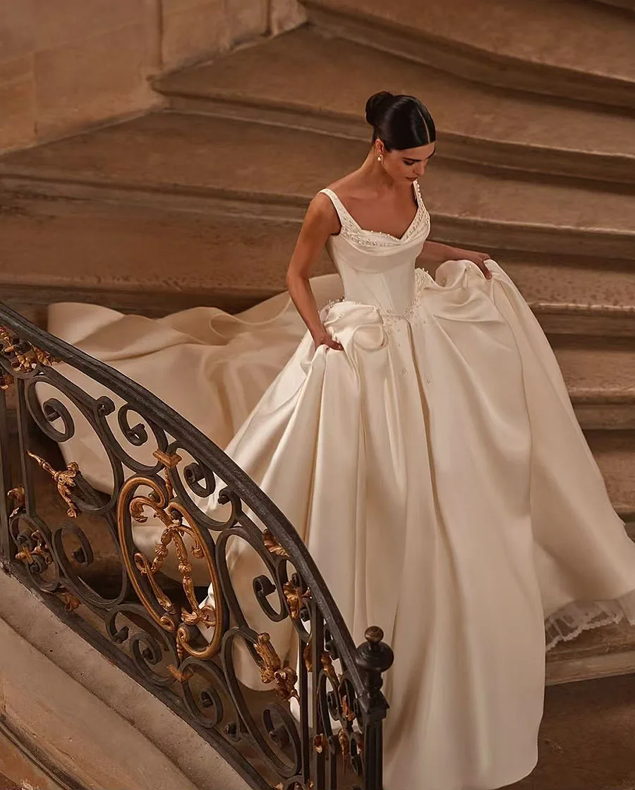 Vestido de casamento sem mangas com pérolas, vestido de baile vintage princesa, plus size, querida, 2022