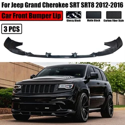 3PCS Car Front Bumper Lip For Jeep Grand Cherokee SRT8 2012-2016 SRT Splitter Spoiler Glossy Black Carbon Fiber Style Body Kit