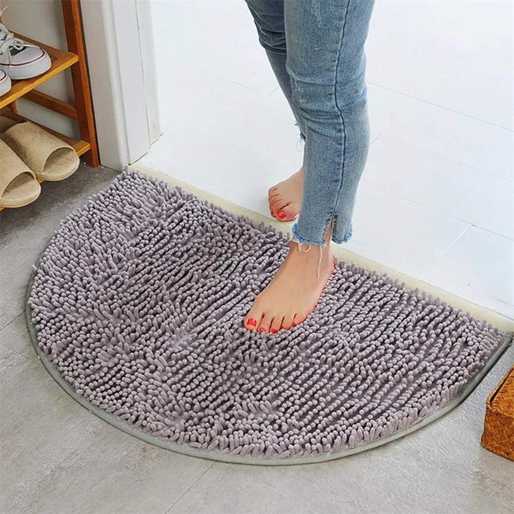 Non Slip Bath Bathroom Half Round Rug Carpet Floor Mat Absorbent Bath Mat Bathroom Shower Rugs Semicircular Chenille Carpet