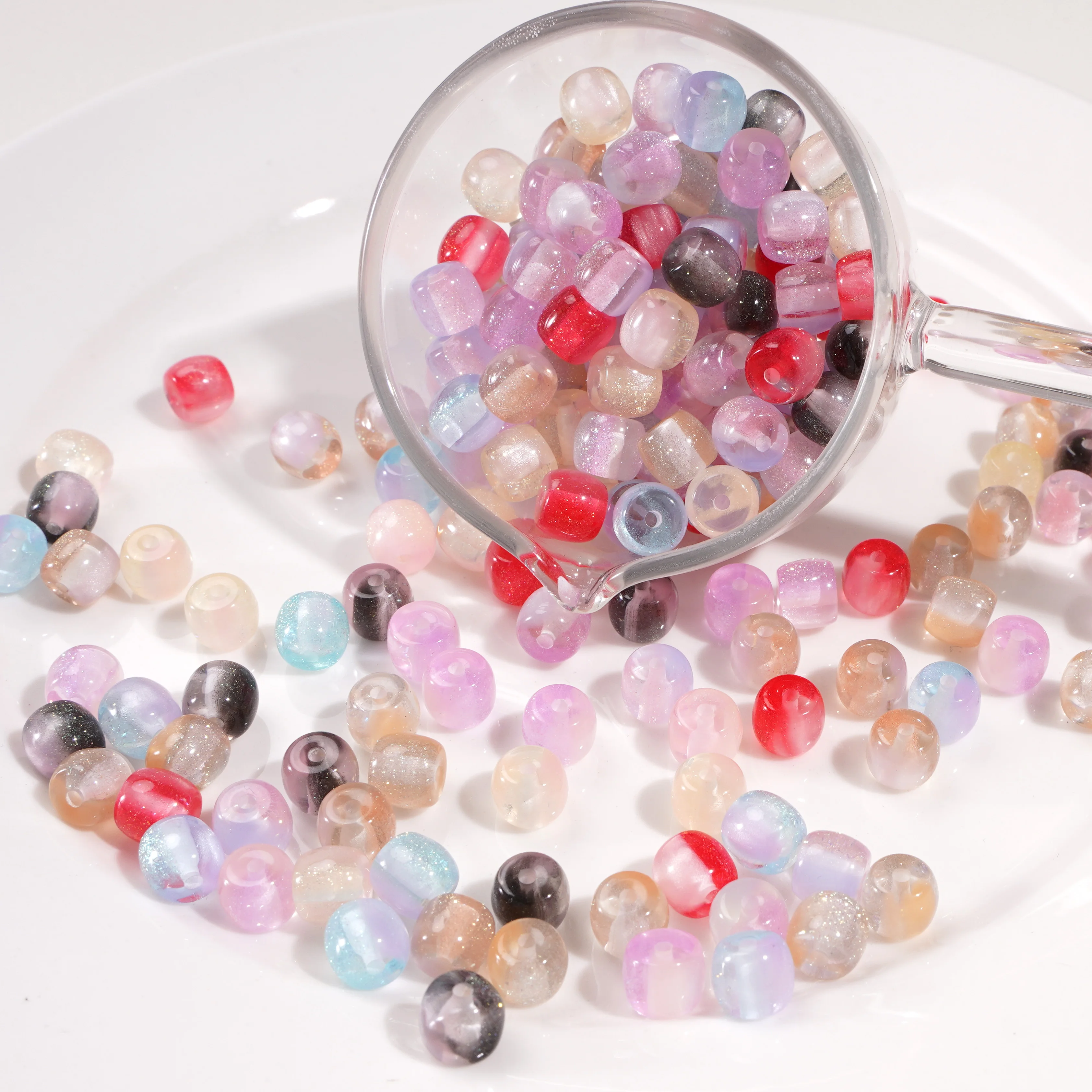 10Pcs 8x7mm Cylindrical Resin Colorful Beads Loose Spacer Beads for Jewelry Making DIY Bracelet Necklace Earrings Material