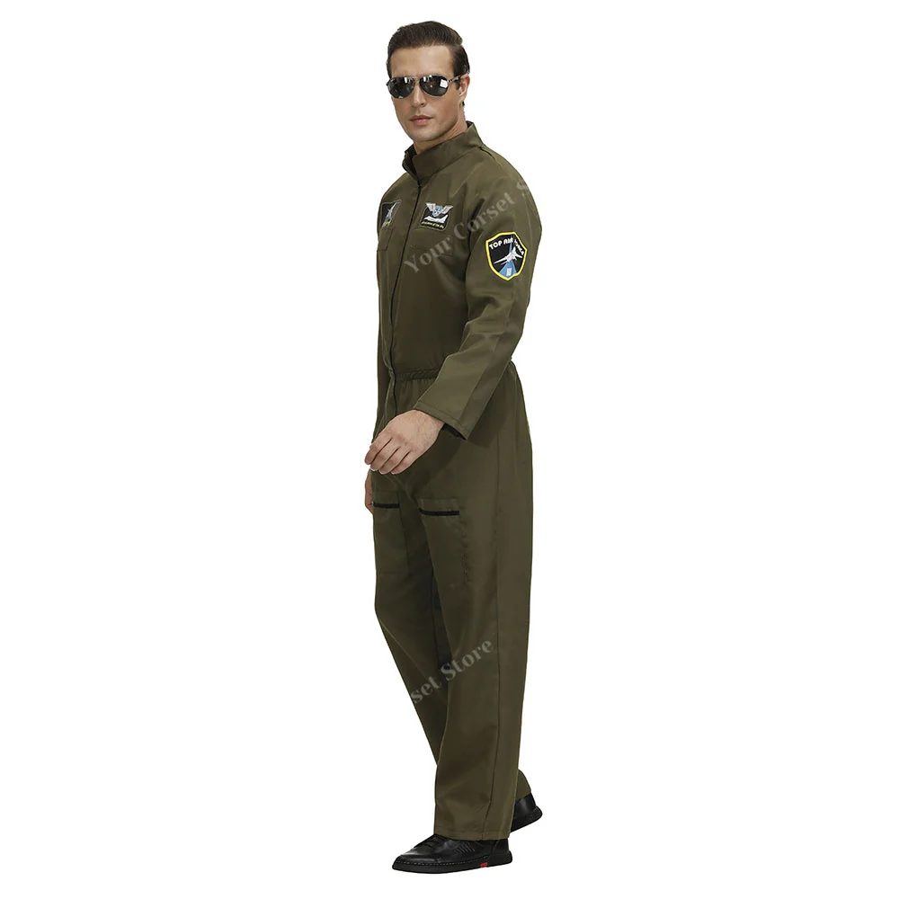 Pilot Suit Adult Halloween Costume Cosplay Military Pilot Uniform Men Top Gun Movie Cosplay American Army Uniform Women Dress