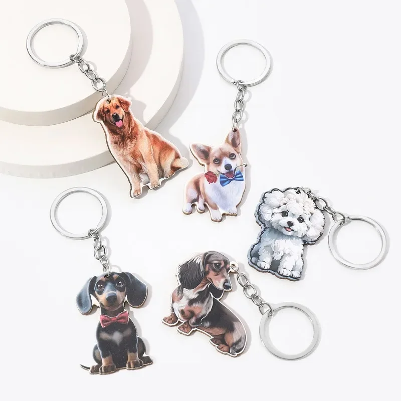 Metal Cute Dachshund Bulldog Dog Keychains Car Key Ring Pet Dogs Heart Tag Key Men Gift Metal Corgi Dog Pendant Best Friend Gift