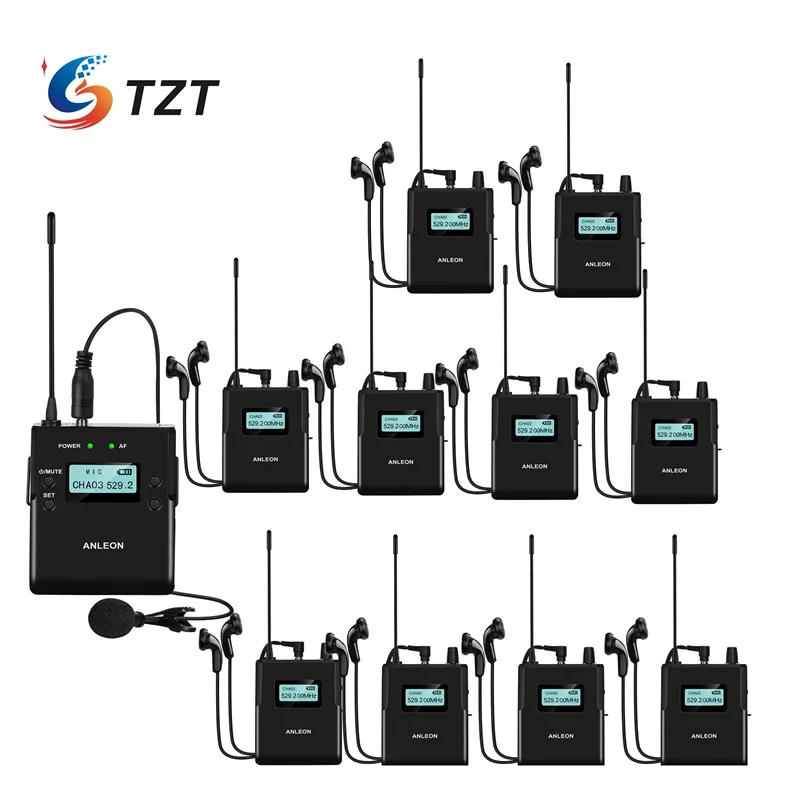 TZT ANLEON MTG-400 Sistema microfonico wireless 520-545 MHz per guida turistica Interpretazione simultanea (1*TX + 10*RX)