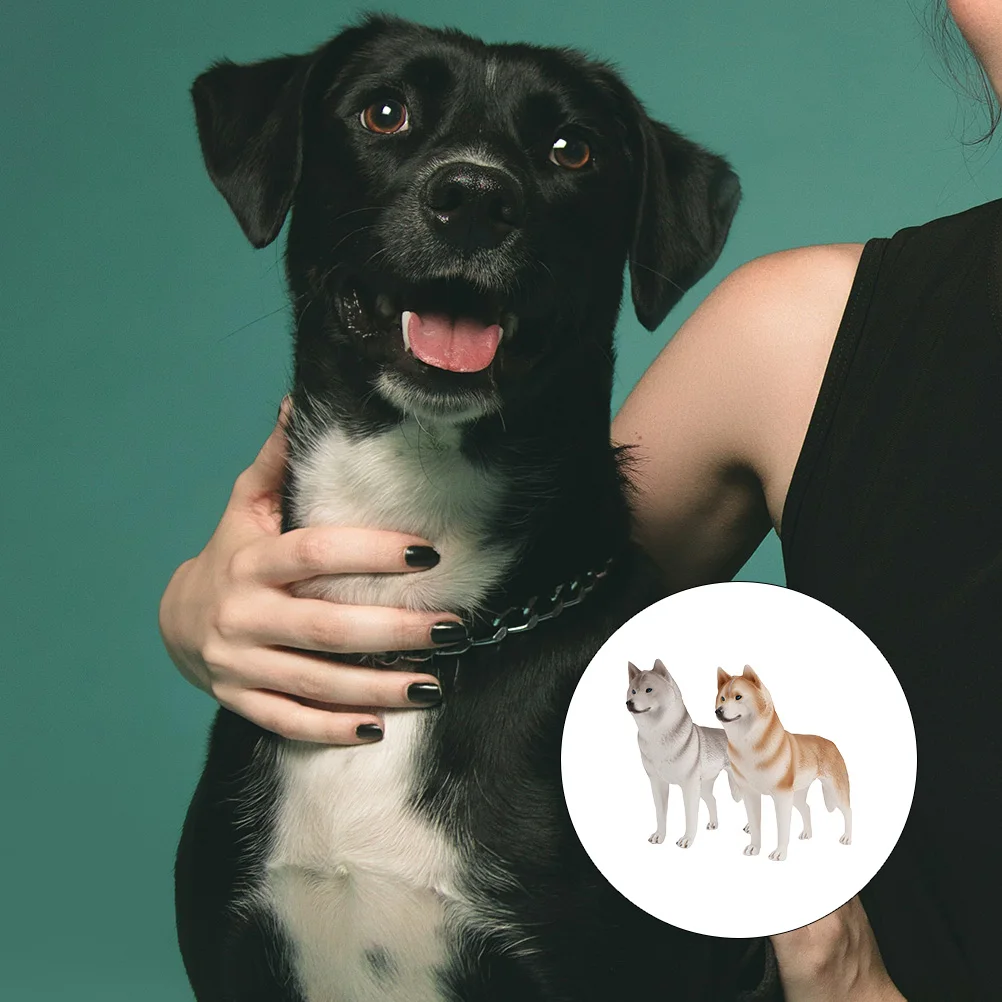 

2pcs Fake Husky Dog Desktop Decoration Educational Simulated Dog Ornament For Children Pet Gift Animal Learning Handicraft