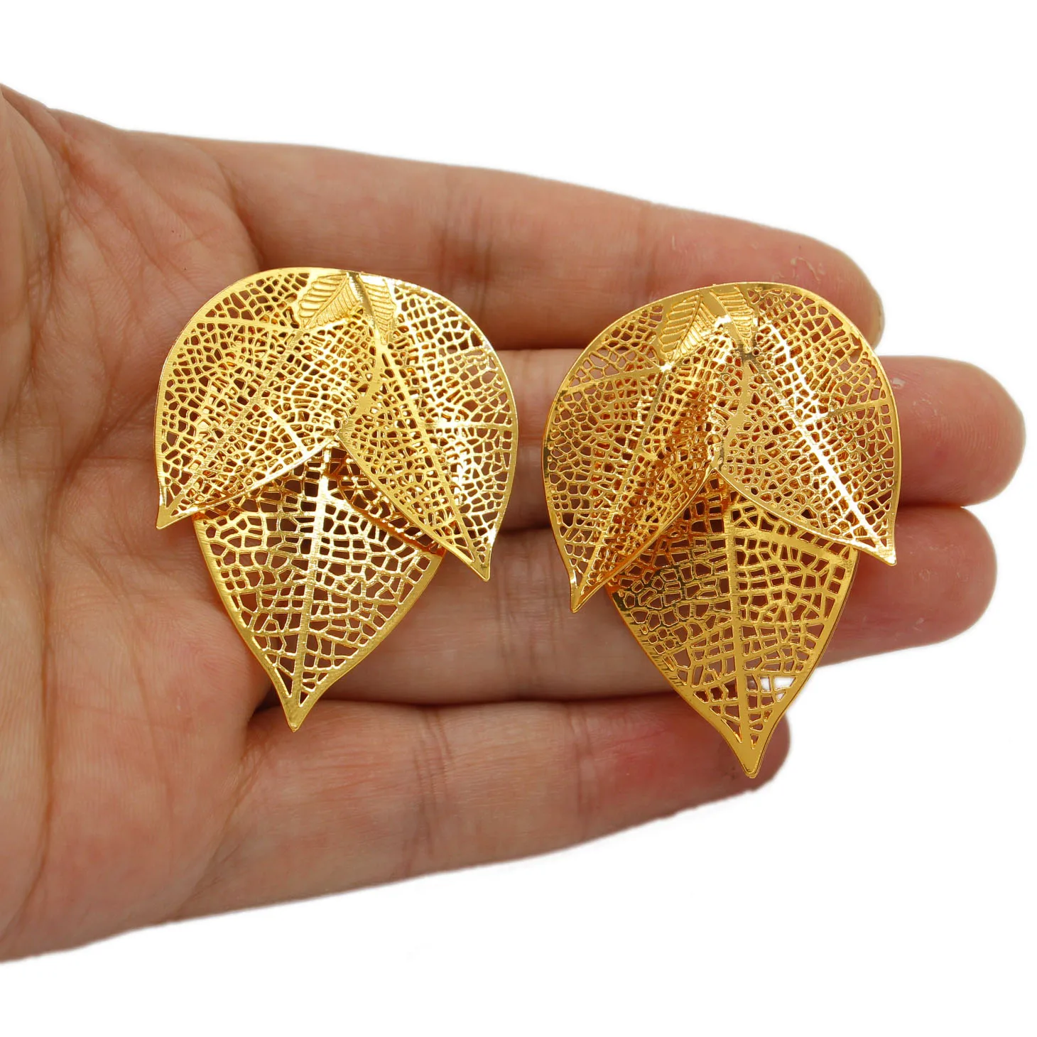 WDZUIAI New Trend Double Leaf Shape Earrings Gold Color Jewelry Earrings Ethiopian French Women Girls Anniversary Party Jewelry