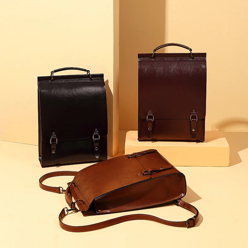 Fashionable new leather backpack for women, British college style backpack, college commuting cowhide backpack image 5