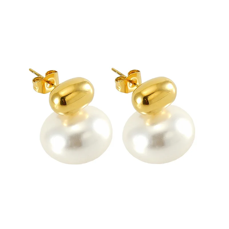 

Hot Sale Gold and Steel Two-tone Light Luxury Pearl Stud Earrings for Women's Versatile Earrings Wedding Party Trendy Jewelry