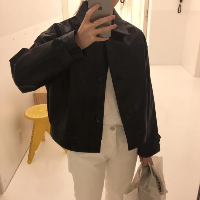 2024 Spring New Korean Edition PU Matte Leather Coat Women's Versatile Short Casual Fashion Black Jacket Female Clothing