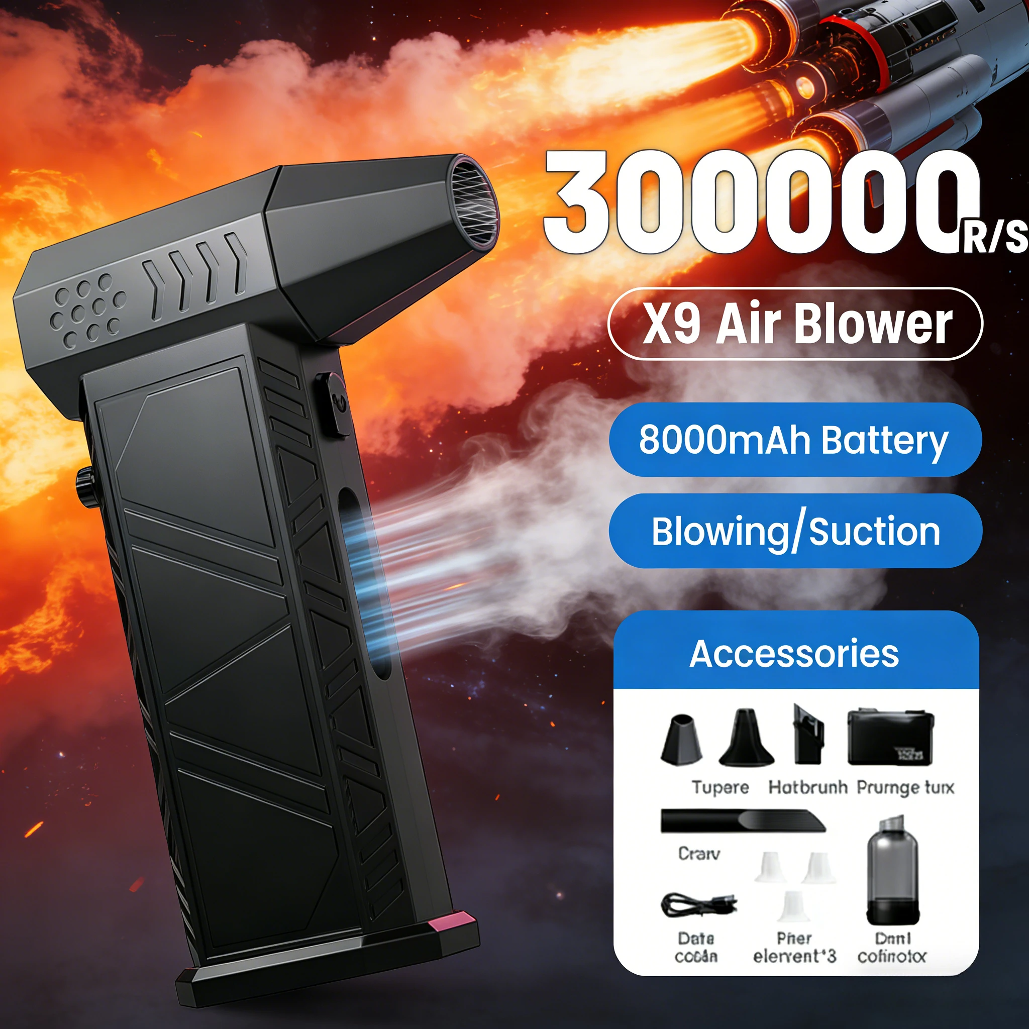 

TurboJet X9 Brushless Blower – 300K RPM High-Speed Airflow | Ideal Cleaner for Computer/Keyboard/Car/Home