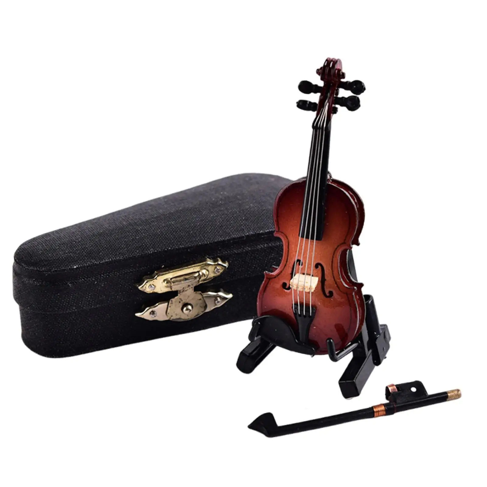 Wooden Miniature Violin Model Tiny Ornaments Musical Instruments Miniatures Desk Decor for Home Room Decoration