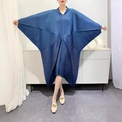 2024 primavera e autunno nuovo arrivo Miyake abito plissettato camicia a pipistrello da donna ampia gonna di media lunghezza con giunture di grandi dimensioni