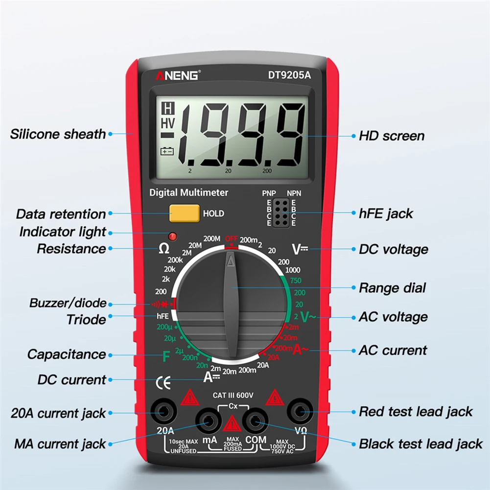 ANENG DT9205A Digital Multimeter Automatic Professional 1999 Counts Auto AC/DC Votage Tester Current Resistance Auto Ohm Tool