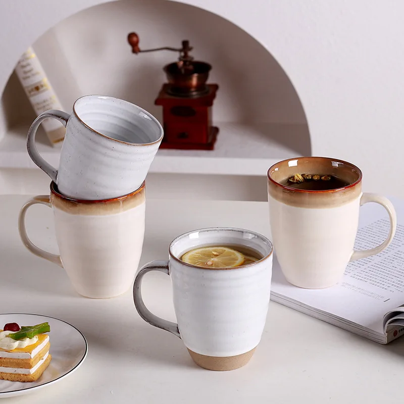 

Retro Ceramic Coffee Mug For Home Water Drinking Cup with Big Handle Pottery Tea Cup for for Office and Home