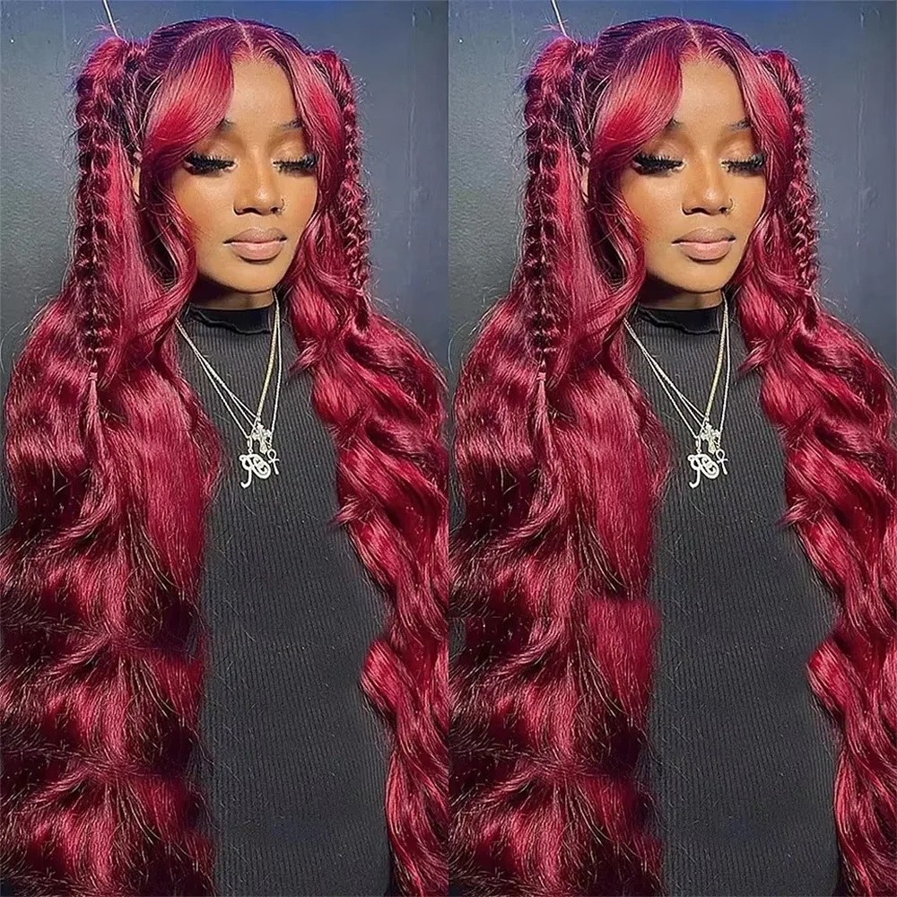 Körperwelle Perücke Burgund 99J Lace Front Perücke 13x4 13x6 HD Lace Frontal Perücke Echthaar vorgezupft 99j rot gefärbte Perücke