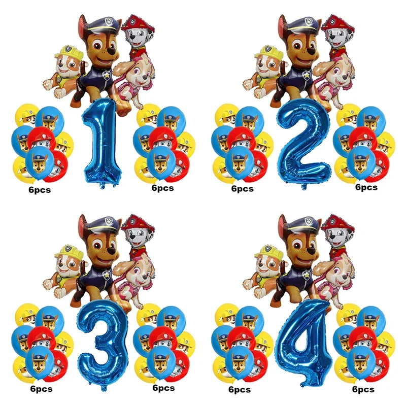 17 stücke Cartoon PAW Patrol Geburtstag Ballon Set Hund Chase Marshall Skye Aluminium Film latex Digital Ballon Kinder Party Dekorationen