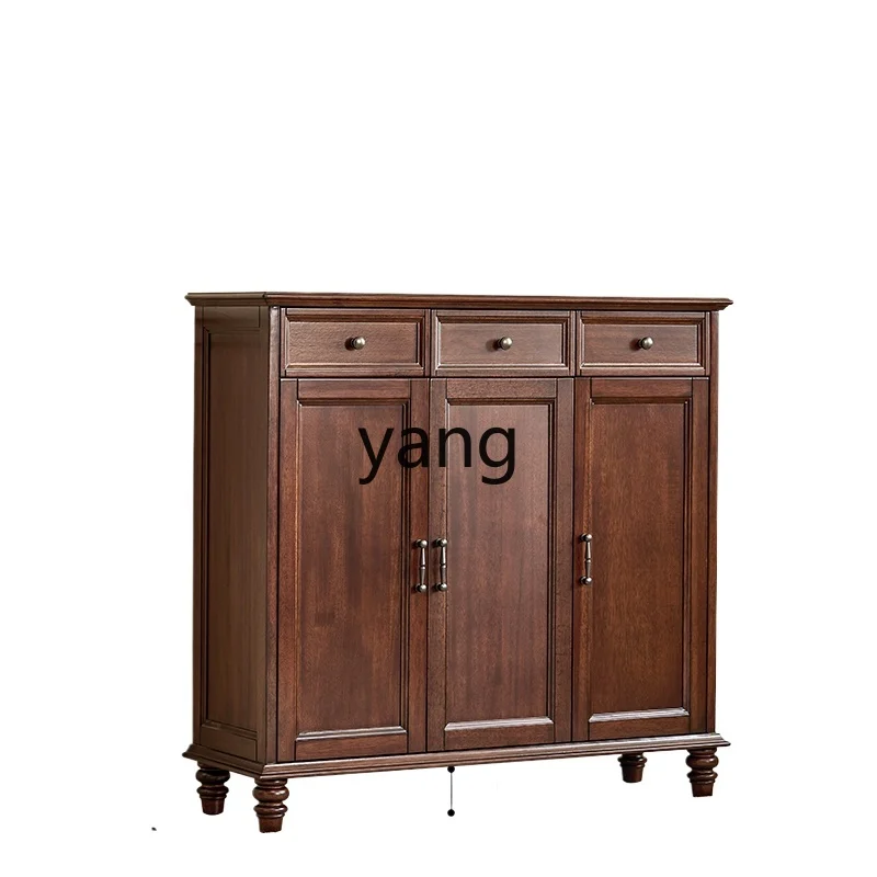

LMM simple walnut wood solid wood shoe cabinet three-door living room home door porch cabinet