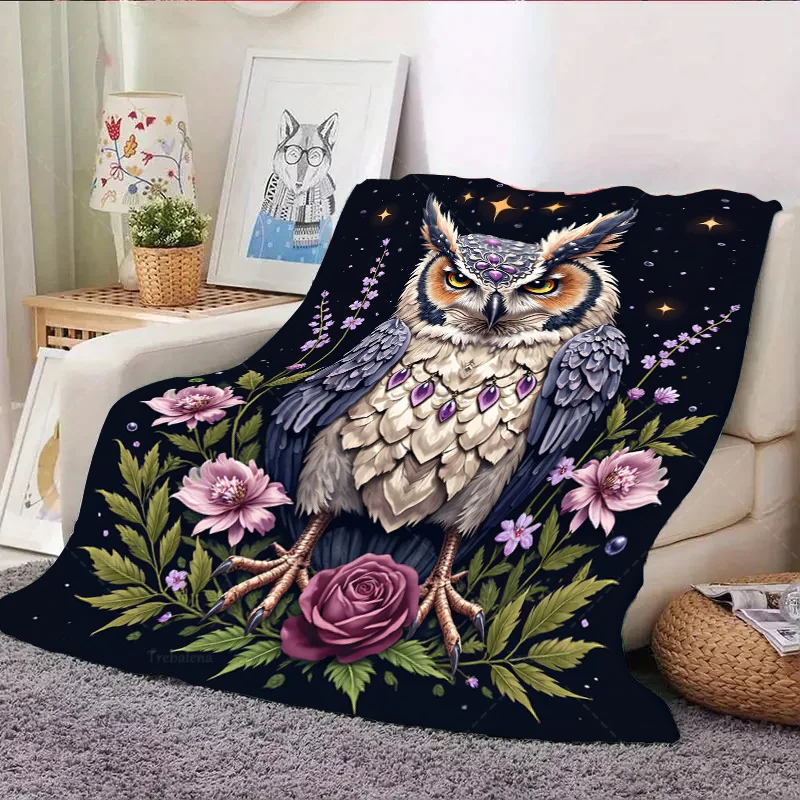 1 PC Flannel ผ้าห่ม Magical Owl ดอกไม้และดาว COZY ผ้าห่มสําหรับตกแต่งบ้าน