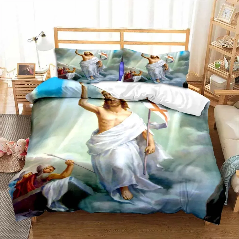 يسوع مريم العذراء طقم سرير غرفة نوم التوأم طقم سرير المعزي بنين الكبار غطاء لحاف السرير مزدوج الملك المعزي ديكور المنزل