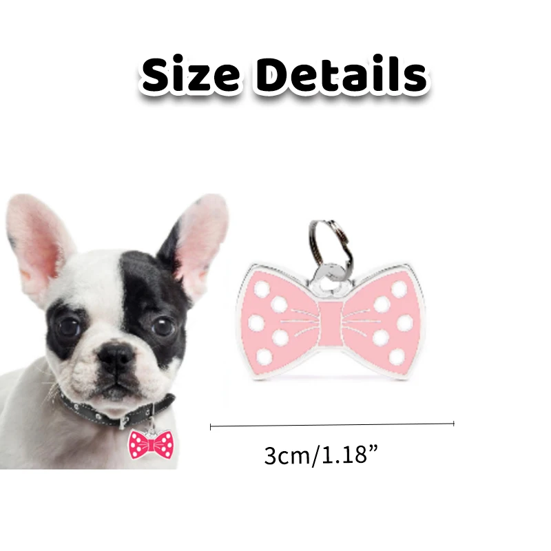 علامات معرف الحيوانات الأليفة الفولاذ المقاوم للصدأ Bowknot الكلاب علامة مجانية مخصصة لمكافحة خسر القطط معرف العلامات شخصية الحيوانات الأليفة قلادة سلسلة مستلزمات الحيوانات الأليفة
