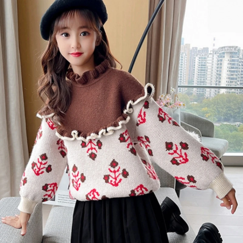 

Girls Sweater Wool Coat Kids Tops Knitting 2023 Charming Thicken Warm Winter Autumn Toddler Cottons Pullover Children's Clothing