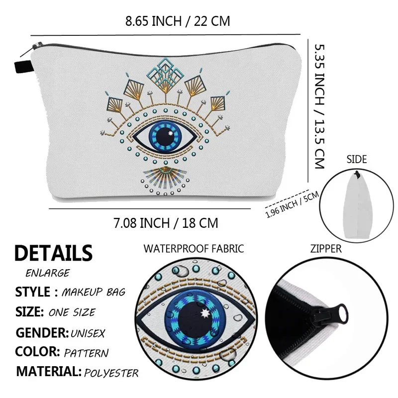 FUDEAM Turkish Blue Evil Eye Portable Women Travel Storage Bag Toiletry Organize Cosmetic Bag Waterproof Female Lucky MakeUp Bag