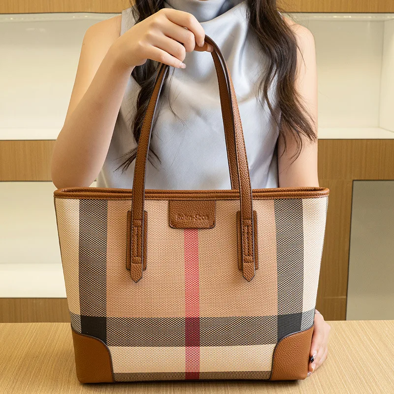 

2025 Large Capacity Plaid Tote Bag for Women, Spacious Work Bag with Top Handles, Convertible Shoulder Bag for Office Commute