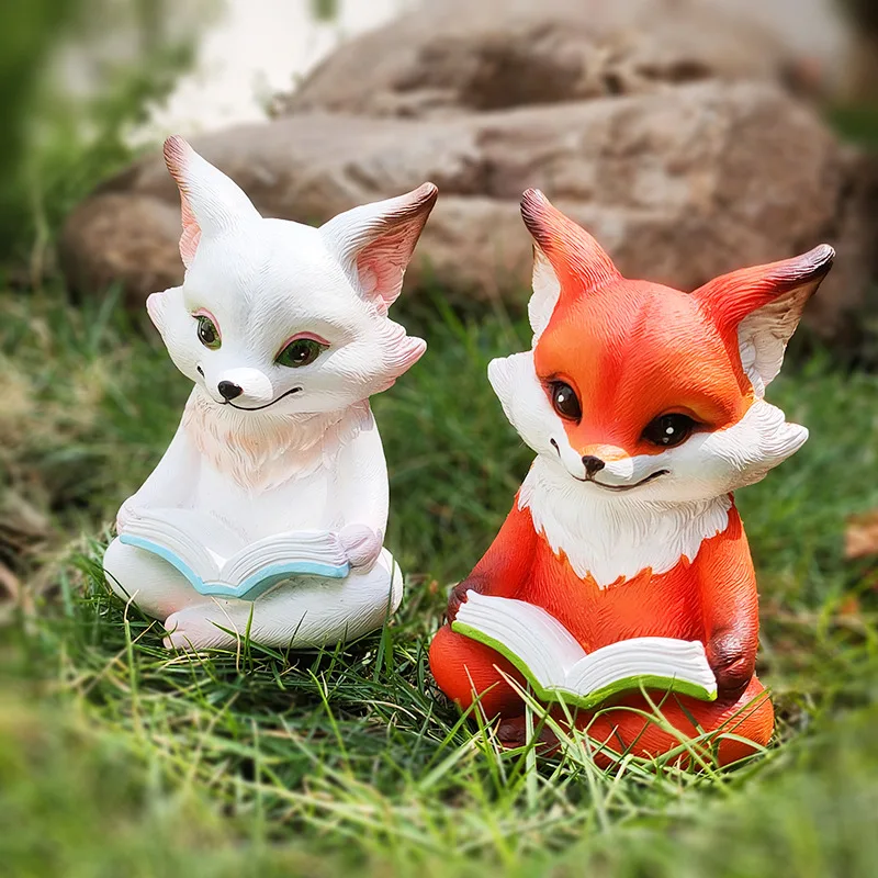 Fox Statue Trinket Miniature Animal Figurine Office Desktop Resin Art Sculpture Book Nook Reading Ornament Garden Accsesories