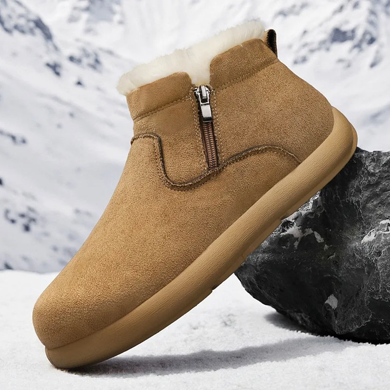 

Winter Men Snow Boots Suede Casual Cotton Shoes Outdoor Comfortable Anti-slip Walking Shoes Warm Plush Mens Ankle Boots