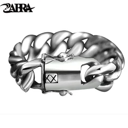 ZABRA 205 Gram Wide Luxury Solid 925 Silver Big Heavy Bracelet Men Link Chain Punk Domineering Biker Bracelets Man Jewelry