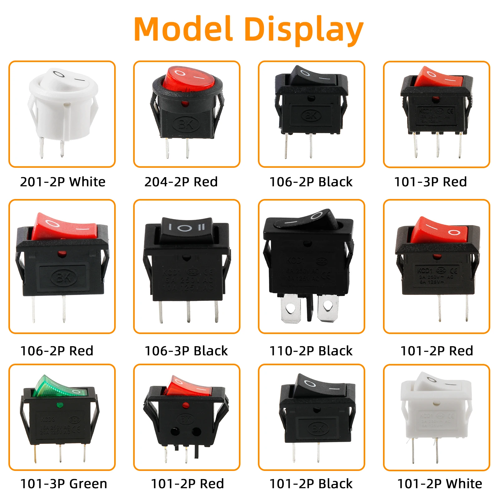 6 buah sakelar On Off Rocker 2p 3p Kcd1 Kcd3 Mini menempel Toggle bundar jepret SPST untuk perahu Mobil