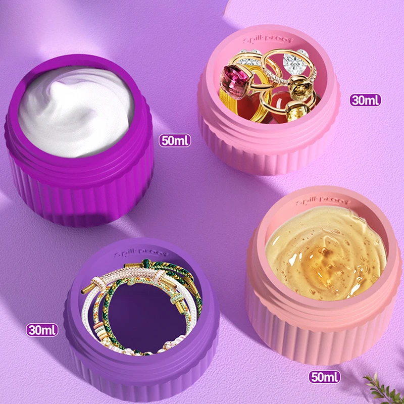 1/4pcs Toiletry Travel Container Silicone Refillable Cream Jar Travel Container With Transparent Bag Leak Proof Travel Accessory