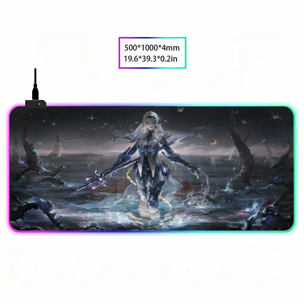 Alas Mouse HD Printing GRAY RAVEN PUNISHING Baru, Alas Mouse Gaming RGB HD Gamer Besar dengan Lampu LED, Alas Mouse Komputer PC Anti Selip