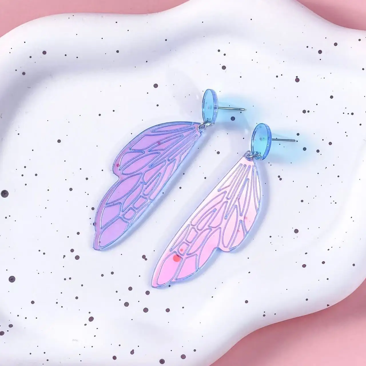 Gradient rainbow wings, butterfly wings, earrings, dreamy butterfly pendant, women's holiday gift