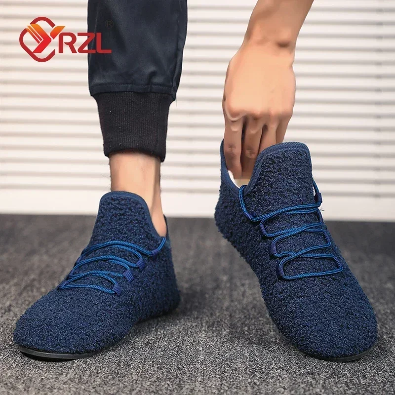 YRZL Winter Cotton Shoes Men Warm Lace Up Lightweight Winter Slippers Men Plush Bedroom Home Cotton Loafers Men Warm Shoes