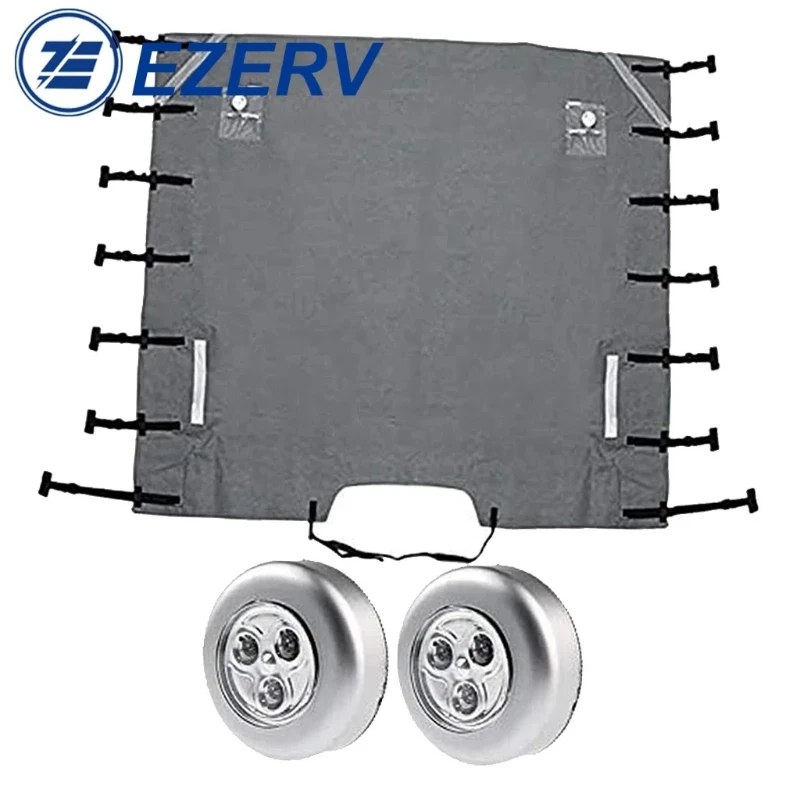

Universal RV Front Trailer Cover with 2 LED Light Protective Cover, UV Protection and Windproof, Camping Accessories