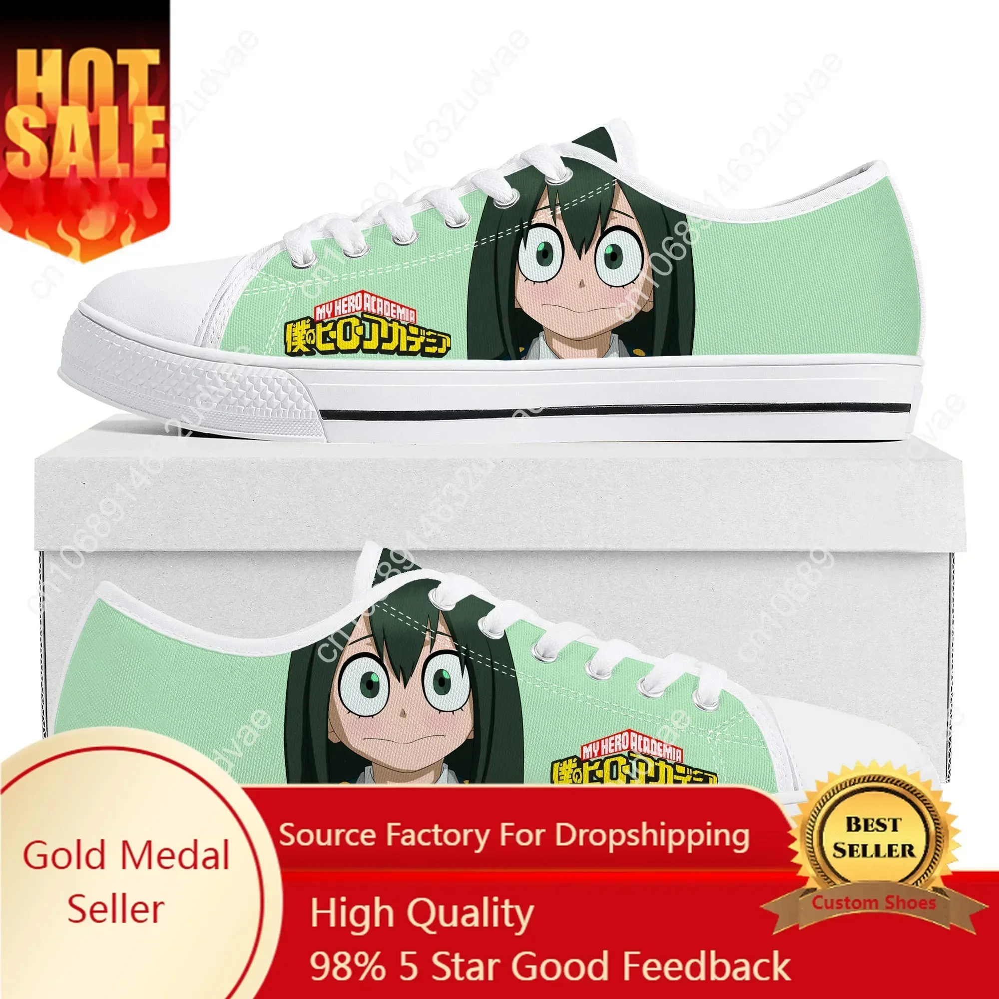 Asui Tsuyu, zapatillas deportivas de caña baja de My Hero Academia, para hombre, mujer y adolescentes, hechas con lona de alta calidad, calzado casual para parejas, zapatillas personalizadas.
